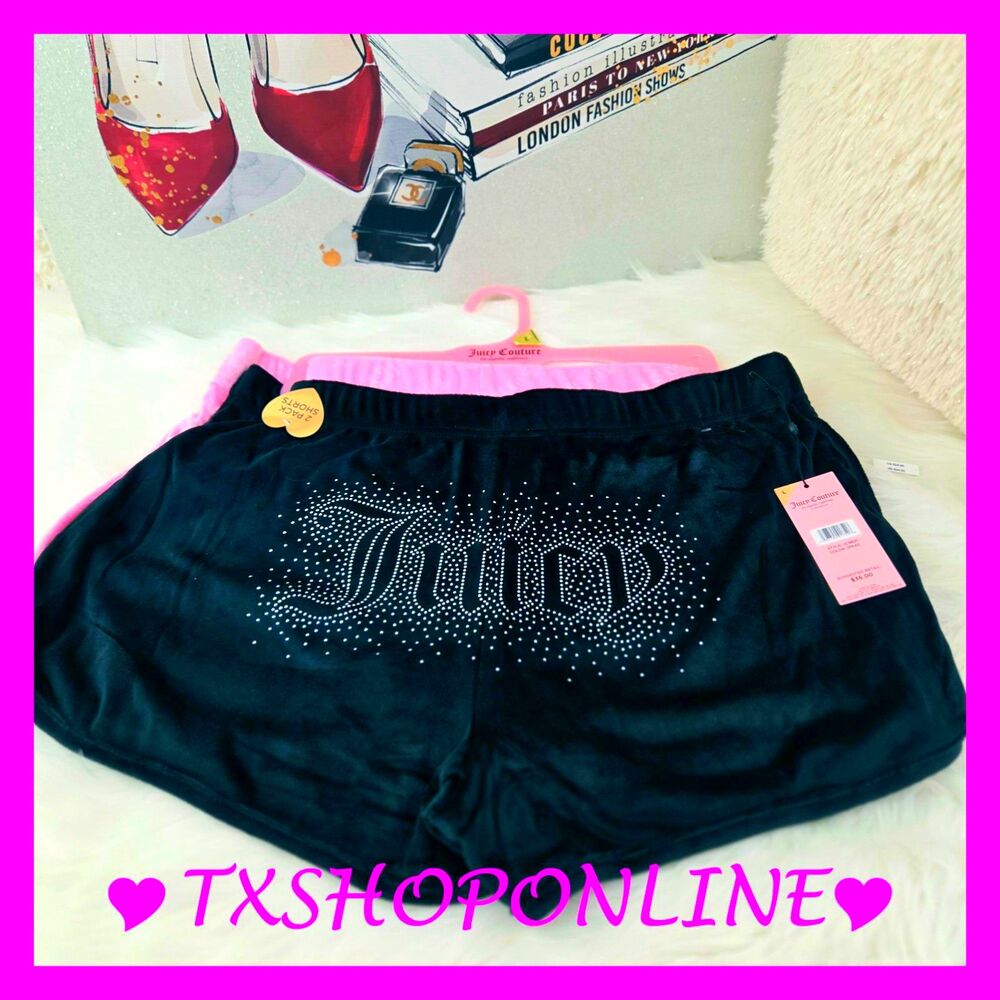 💗🌺2pc { Juicy Couture } Bling Logo Velour Loungewear Sleep Shorts🌺💗